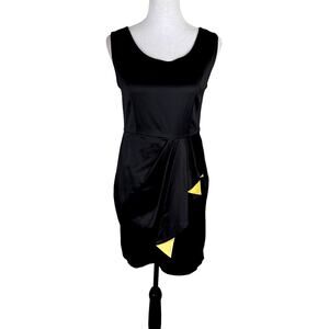 Shulami Black and Yellow Layered Ruffle Round Neck Sleeveless Mini Dress